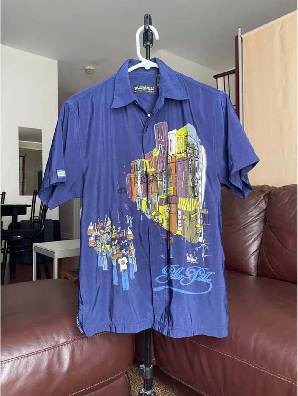 Vintage Y2K Pelle Pelle Marc Buchanan City Scene Graphic Button Down Shirt